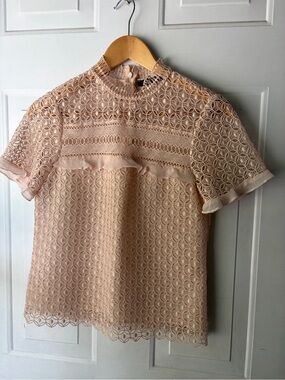 Zara Blush Lace Mock Neck Top SizeXS